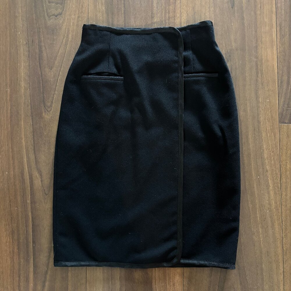 Vintage Anne Klein II Black Wool Wrap Skirt - Size 4